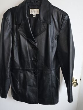 Worthington Black Leather Women's Button-Front Jacket